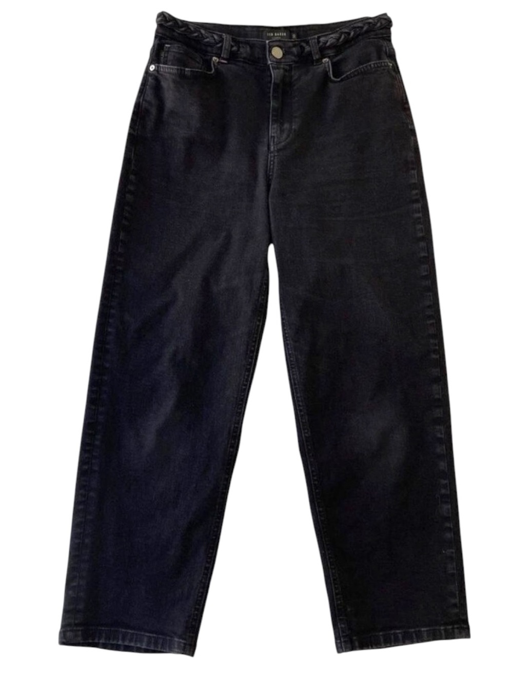 Ted Baker black jeans braided belt straight leg 99% cotton high rise waist 30